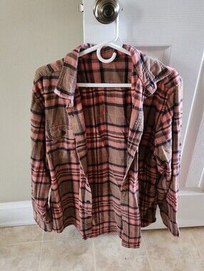(No Tag) Bright Orange And Brown Flannel